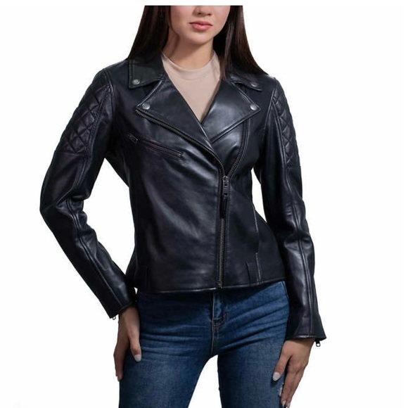 Frye women's Leather BIKER  jacket in Black - Picture 1 of 13